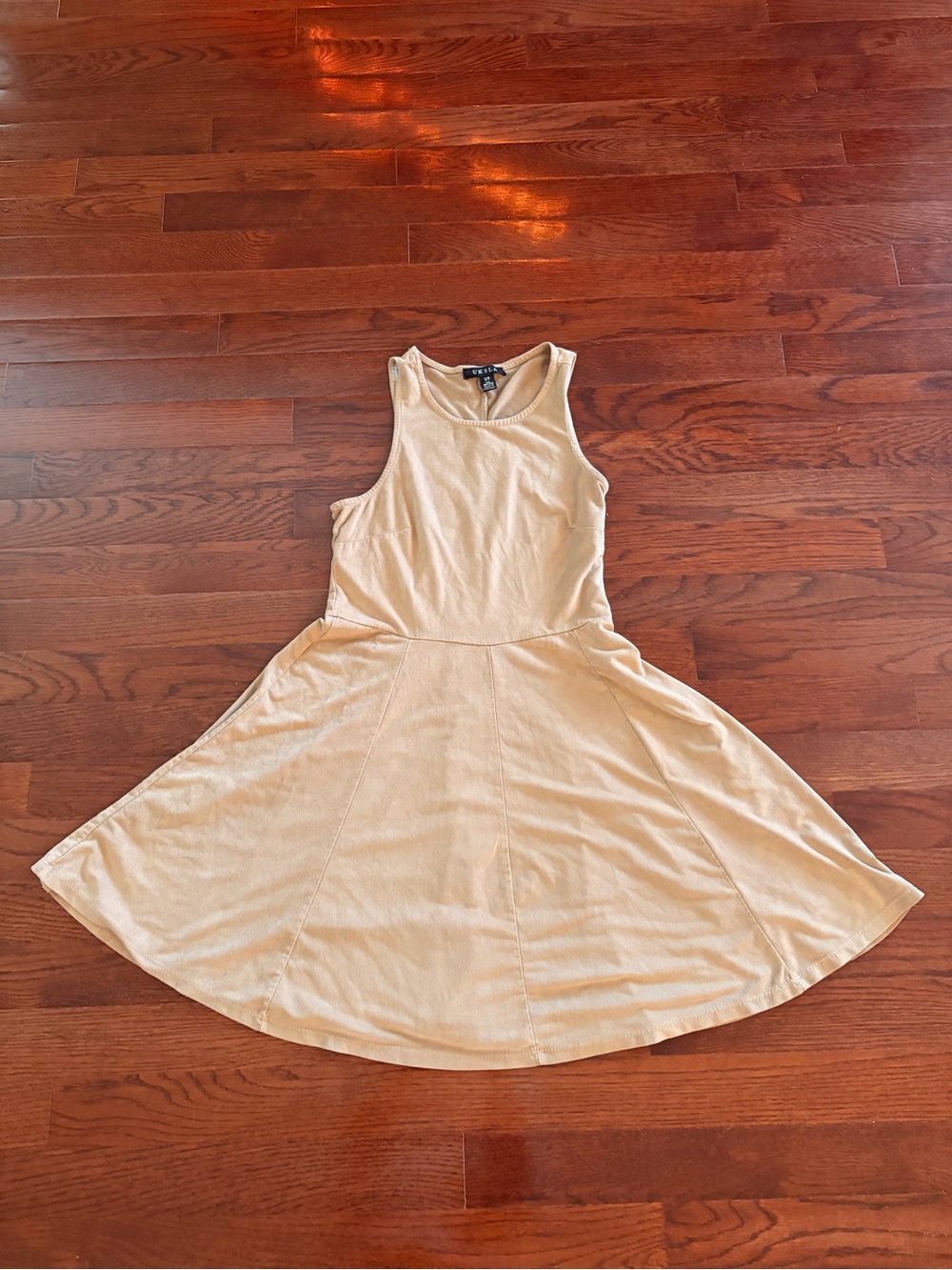Women’s Sleeveless Tan Faux Suede Dress (size S)